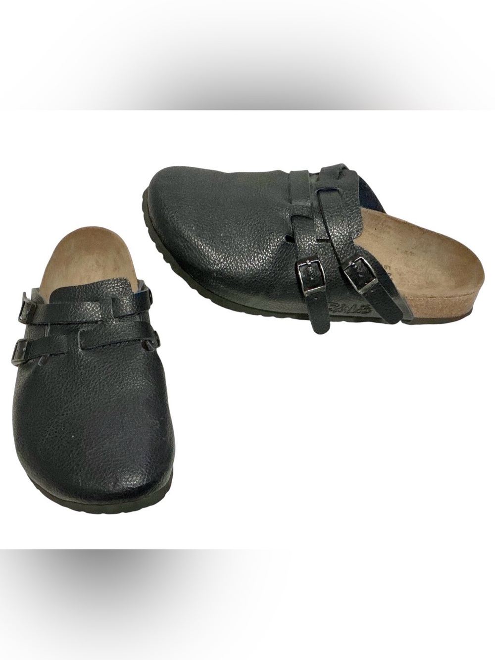 Birkenstock Dark Navy Blue Leather Double Buckle Clogs EU40 Ladies 9 M7 Germany